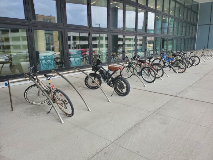 Bike racks at the Core Science building. (Photo by Otis Crandell)